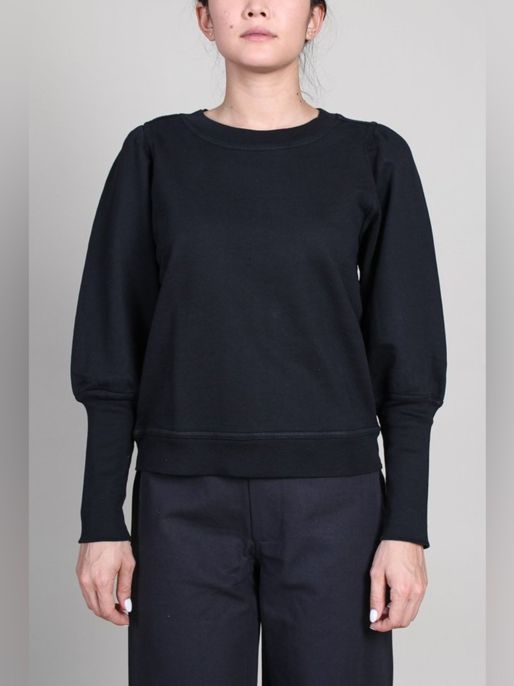 Apiece Apart Olimpio Black Puff-Sleeve Crewneck Sweatshirt - Medium